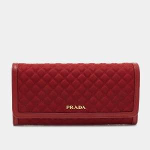 Prada Red Quilted Nylon and Leather Continental Wallet