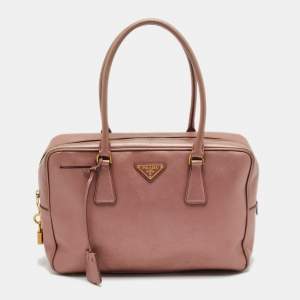 Pre Owned Prada Metallic Pink Saffiano Leather Bauletto Satchel