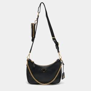 Pre Owned Prada Black Saffiano Lux Leather Re-Edition 2005 Shoulder Bag