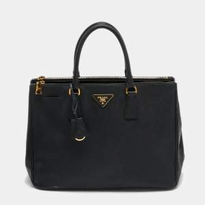Pre Owned Prada Black Saffiano Lux Leather Large Galleria Double Zip Tote