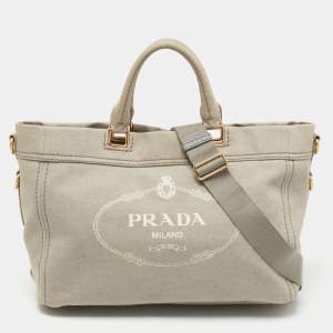 Pre Owned Prada Grey Denim Logo Tote