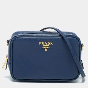 Pre Owned Prada Blue Leather Saffiano Lux Leather Camera Crossbody Bag