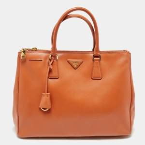 Prada Orange Saffiano Lux Leather Large Galleria Double Zip Tote