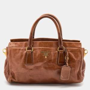 Pre Owned Prada Brown Vitello Shine Leather Tote