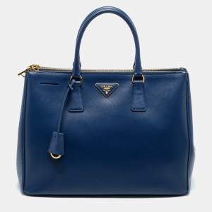 Pre Owned Prada Navy Blue Saffiano Leather Large Double Zip Tote