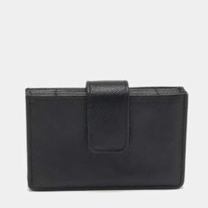 Pre Owned Prada Black Saffiano Leather 5 Gusset Card Holder