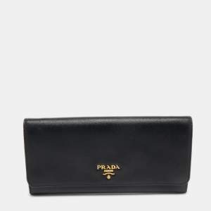 Pre Owned Prada Black Saffaino Leather Flap Continental Wallet