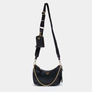 Pre Owned Prada Black Saffiano Lux Leather Re-Edition 2005 Shoulder Bag