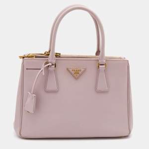 Pre Owned Prada Light Pink Saffiano Leather Small Double Zip Tote