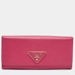 Prada Pink Saffiano Metal Leather Flap Continental Wallet
