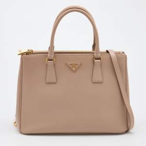 Pre Owned Prada Beige Saffiano Leather Medium Galleria Tote