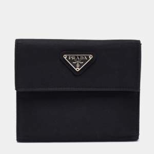 Pre Owned Prada Black Nylon Trifold Wallet