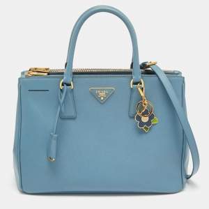 Prada Blue Saffiano Lux Leather Medium Galleria Double Zip Tote
