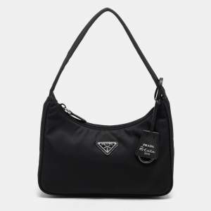Pre Owned Prada Black Tessuto Nylon Mini Re-Edition 2000 Baguette Bag