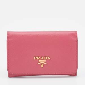 Prada Pink Saffiano Leather Flap Card Case 