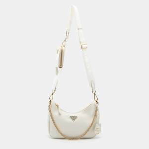 Pre Owned Prada White Saffiano Lux Leather Re-Edition 2005 Shoulder Bag
