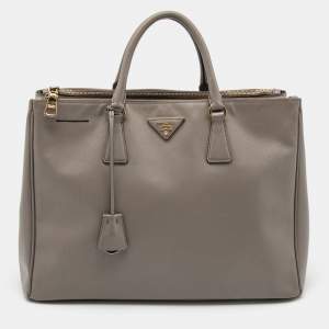 Pre Owned Prada Dark Beige Saffiano Lux Leather Large Galleria Double Zip Tote