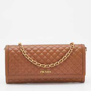 Pre Owned Prada Brown Quilted Leather Wallet on Chain