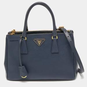 Pre Owned Prada Blue Saffiano Leather Small Double Zip Tote