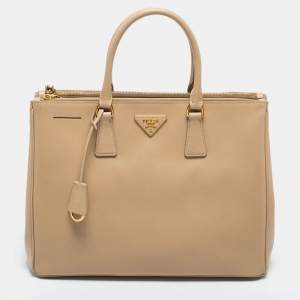 Prada Beige Saffiano Lux Leather Large Galleria Double Zip Tote