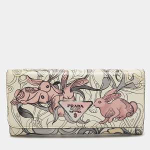 Pre Owned Prada Multicolor Rabbit Print Leather Flap Continental Wallet