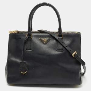 Prada Black Saffiano Lux Leather Medium Galleria Double Zip Tote