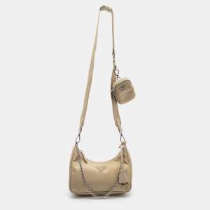 Prada Beige Nylon and Leather Re-Edition 2005 Shoulder Bag