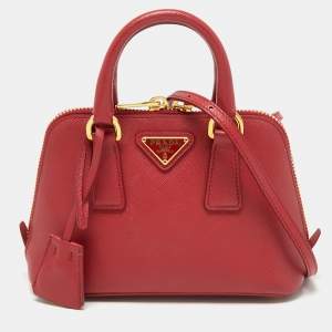 Pre Owned Prada Red Saffiano Lux Leather Mini Promenade Crossbody Bag