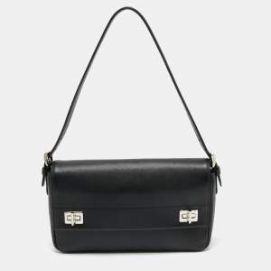 Prada Black Saffiano Leather Double Turnlock Shoulder Bag