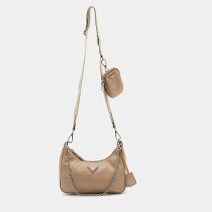 Prada Beige Nylon and Leather Re-Edition 2005 Shoulder Bag