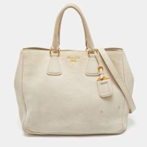 Prada Off White Vitello Danio Leather Large Open Tote