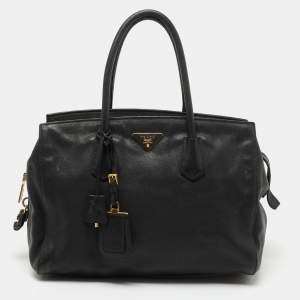 Prada Black Vitello Daino Leather Top Zip Tote