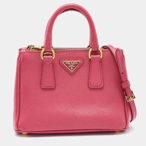 Pre Owned Prada Pink Saffiano Leather Micro Galleria Tote