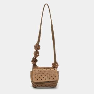 Prada Brown Suede Embellished Shoulder Bag