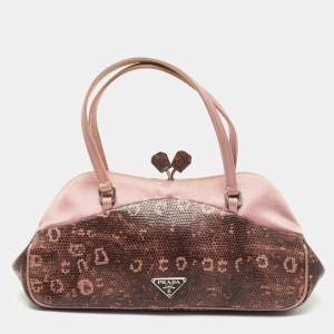 Prada Pink/Brown Lizard Leather Sera Satchel
