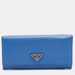 Prada Blue Saffiano Leather Move Flap Continental Wallet