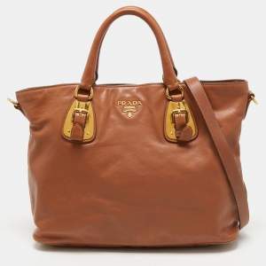 Prada Brown Calfskin Leather Nocciolo Top Handle Bag