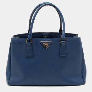Prada Navy Blue Saffiano Lux Leather Small Middle Zip Tote