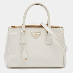 Prada White Saffiano Leather Medium Galleria Double Zip Tote