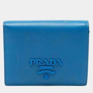 Prada Blue Saffiano Leather Bifold Compact Wallet