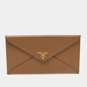 Prada Brown Move Leather Envelope Slim Wallet