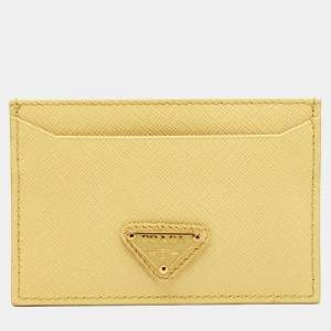 Prada Light Yellow Saffiano Metal Leather Card Holder