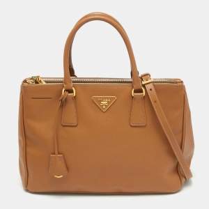 Pre Owned Prada Tan Saffiano Leather Medium Galleria Double Zip Tote