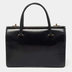 Prada Black/White Leather Turn Lock Satchel 