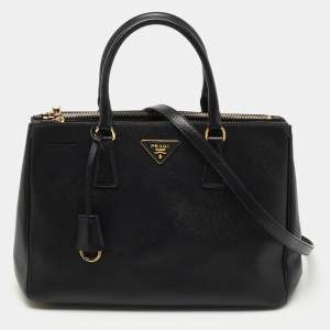 Prada Black Saffiano Lux Leather Medium Double Zip Tote