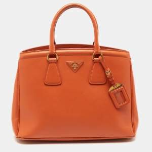 Prada Orange Saffiano Lux Leather Parabole Tote