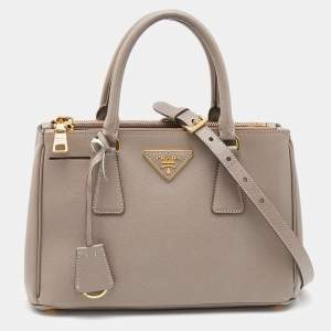 Prada Dark Beige Saffiano Lux Leather Mini Galleria Tote