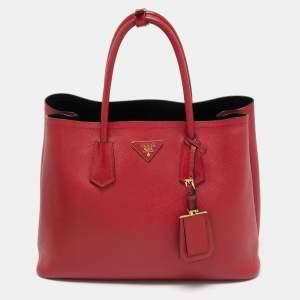 Prada Red Saffiano Cuir Leather Large Double Handle Tote