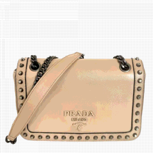 Prada Beige Leather Stud Detail Shoulder Bag