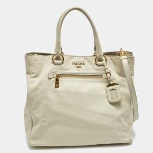 Prada Off White Leather Front Pocket Tote